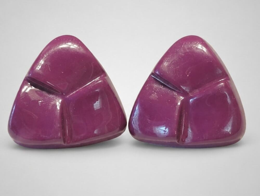 Vintage Purple Pierced Earrings 1" Geometric Hard Plastic Posts- 3D bp-68